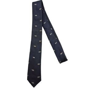 &Collar Skinny Tie Navy Blue with Tan Dogs Handcrafted 2.75x60"
